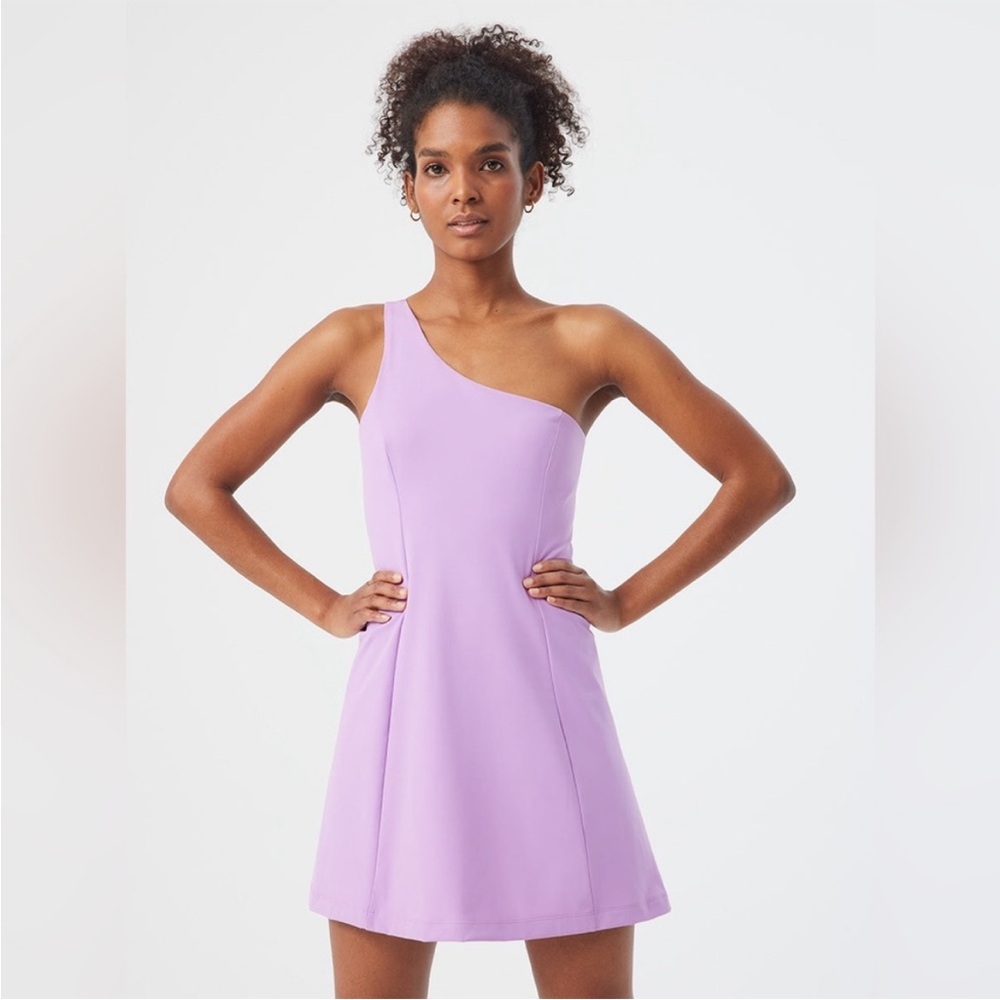 Outdoor Voices One Shoulder Dress Lined In Lavender skorts under